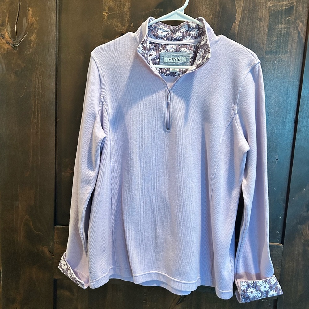 Orvis Lilac Floral-Trim Quarter-Zip Pullover